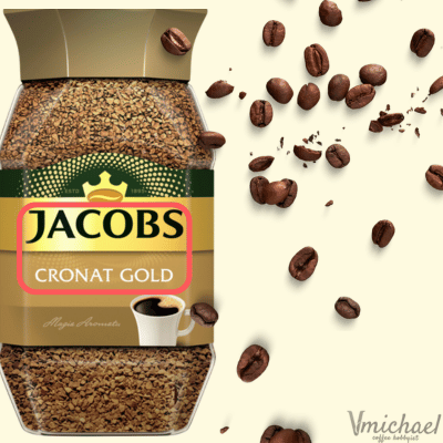 Wide glass coffee jar with spilled coffee beans