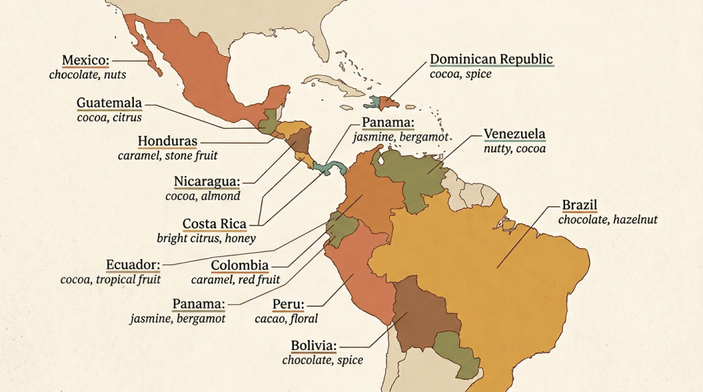 coffee origin map of Latin America