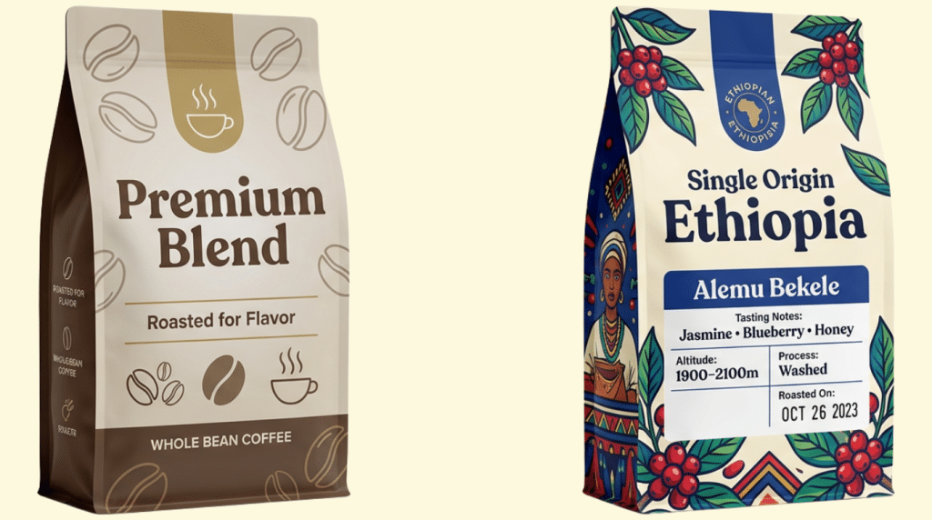 two blended coffee bag with vague labelling